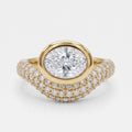 East-West Oval Cut Diamond Bezel Curved Pave Engagement Ring