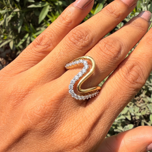 Double Wave Pavé Diamond Statement Ring
