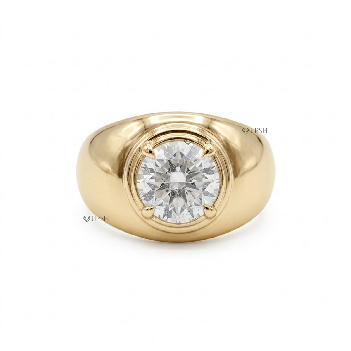 Solid yellow gold round diamond chunky dome statement band on clean white background