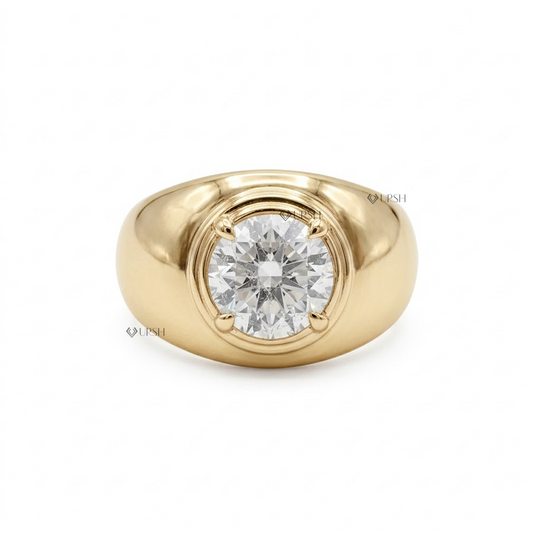Solid yellow gold round diamond chunky dome statement band on clean white background