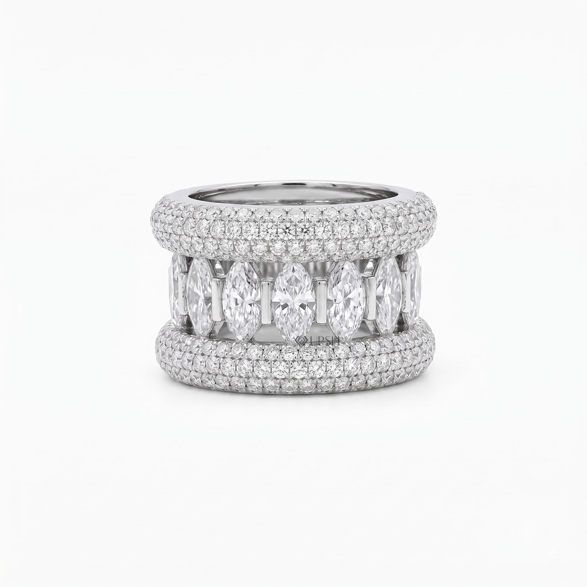 Marquise and Pave Diamond Statement Ring | Wide Gold Cocktail Ring
