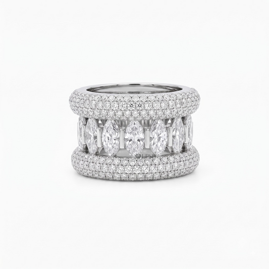 Marquise and Pave Diamond Statement Ring | Wide Gold Cocktail Ring