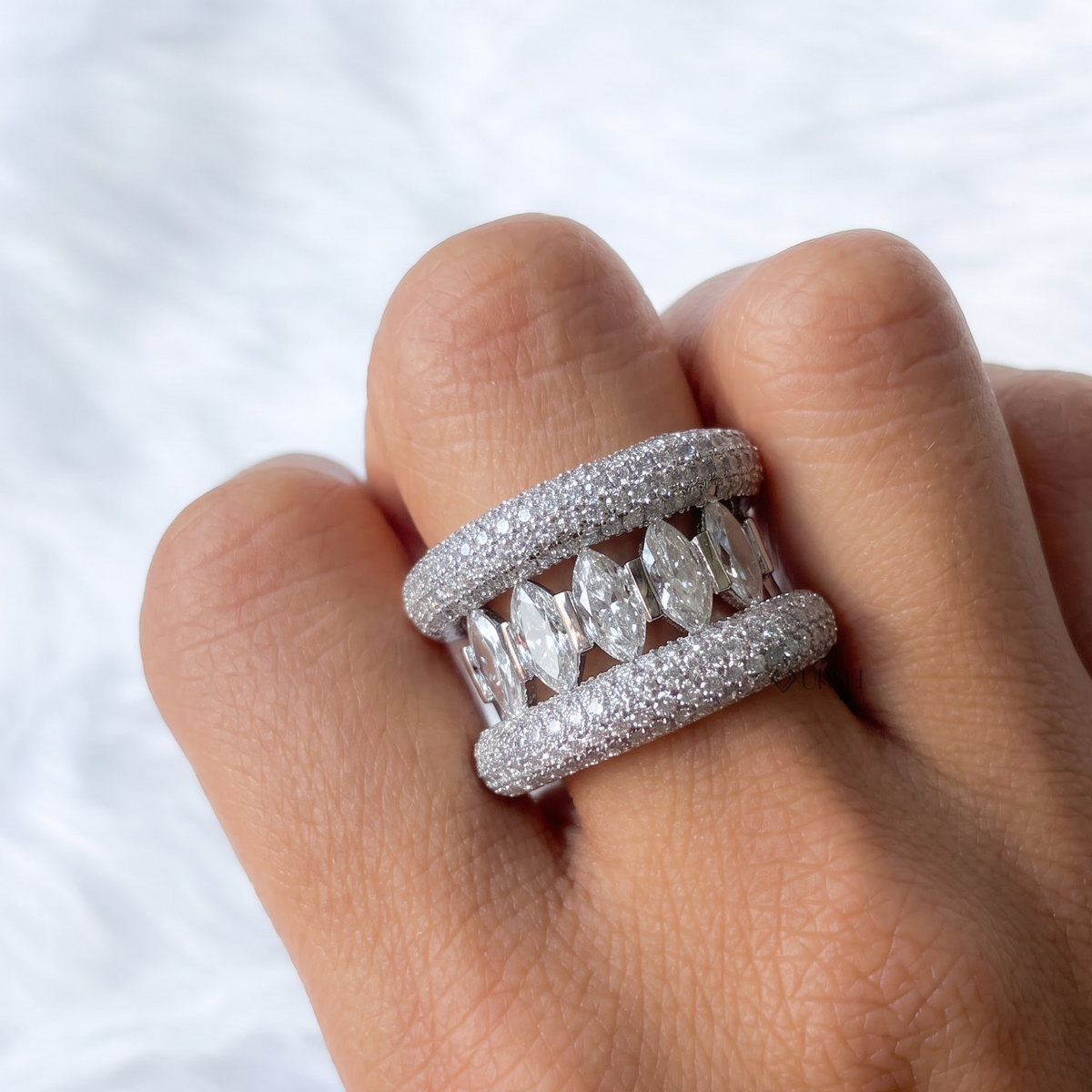 Marquise and Pave Diamond Statement Ring | Wide Gold Cocktail Ring
