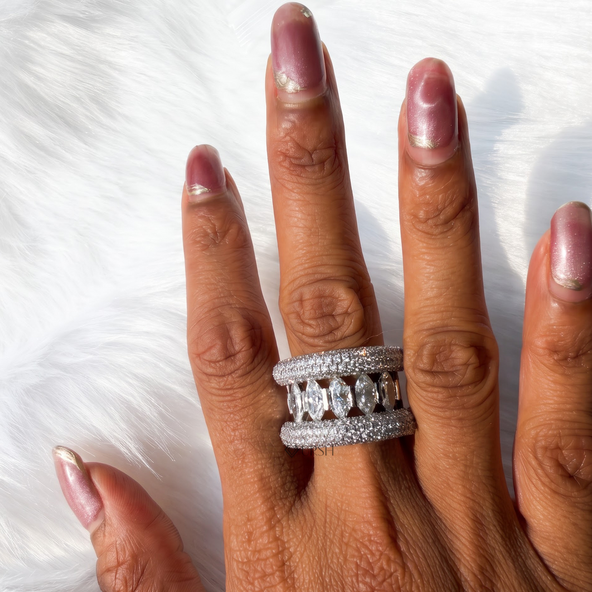 Marquise and Pave Diamond Statement Ring | Wide Gold Cocktail Ring